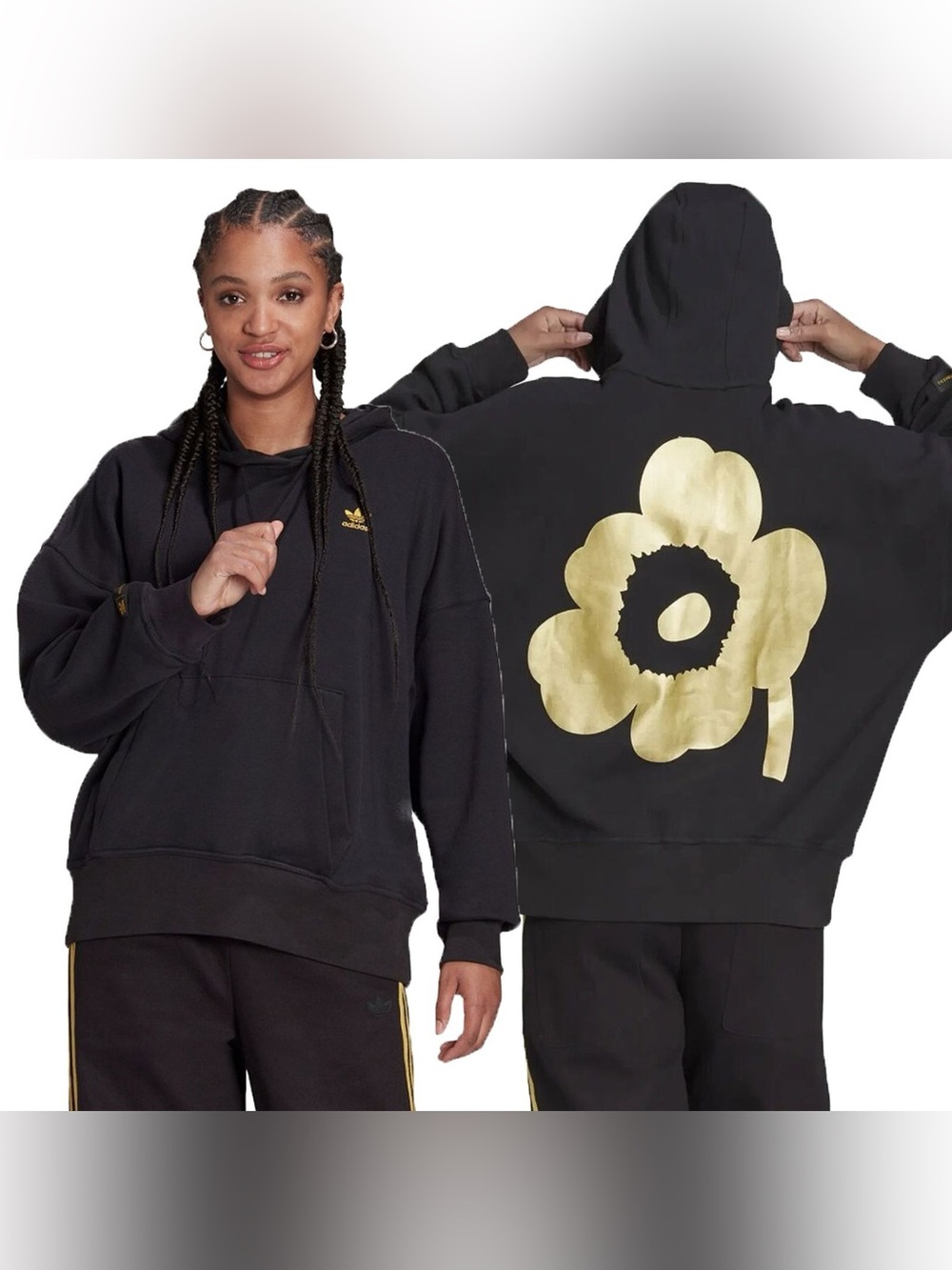 marimekko x adidas hoodie black gold flower oversize boyfriend sporty new york